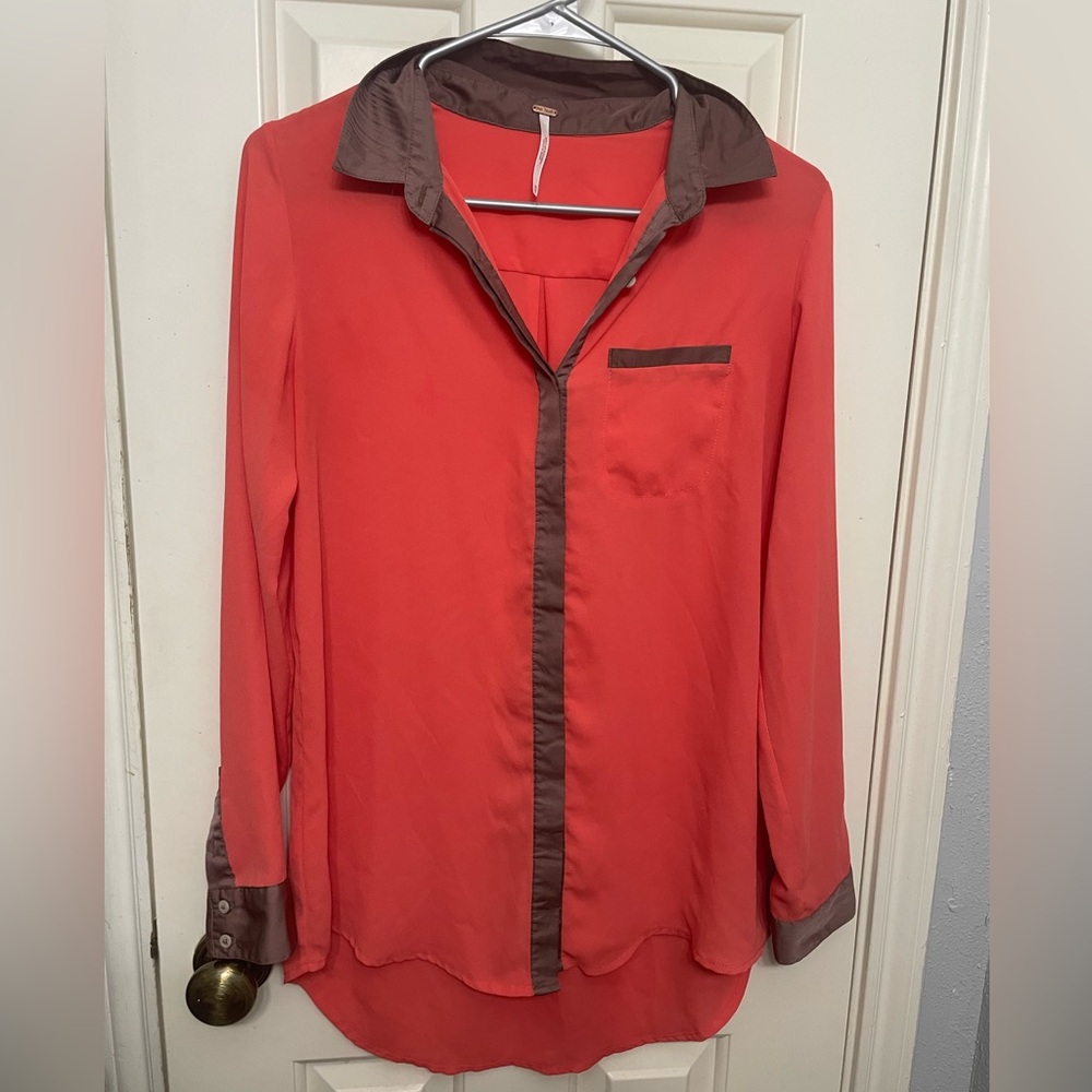 Free People Coral and Taupe Blouse